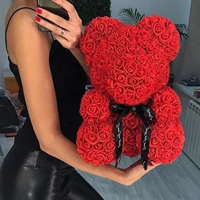 Wholesale  Artificial Foam Flower Bear 25cm Artificial Rose Teddy Bear for Birthday Gift