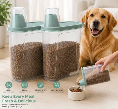 Pack of 2 Dog Food Container Airtight Cat Pet Food Storage Container Pour Spout Food Dispenser for Dog, Cat, Bird