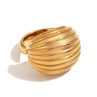 Vintage Geometric Stripe Thick Open Rings Stainless Steel 18K Gold Plated Open Ring for Women