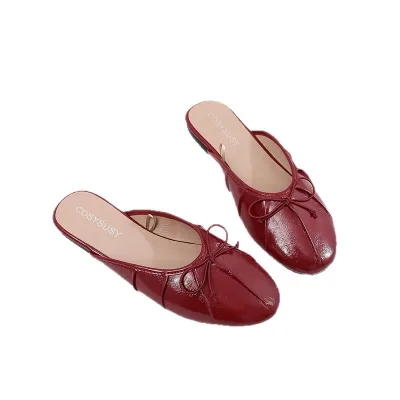 Foreign Trade Cross-Border Women's Closed-Toe Mules 2026 New Model Slip-On Summer Outdoor Soft Flat Bow Tie Breathable