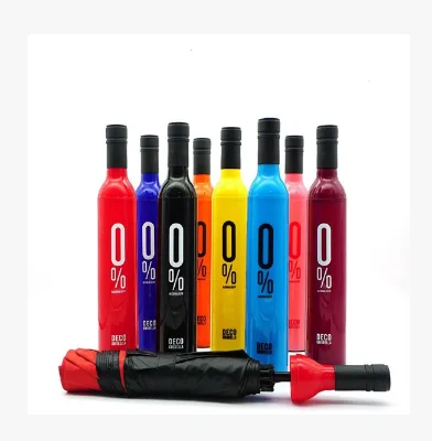 Custom logo Advertise Business Promotion Travel Rainy Sunny 3 Folding Foldable Wine Bottle Density Umbrellas