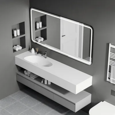 Modern Washroom Combo Wall-Mounted Acrylic Sink Solid Surface Shelf Eco-Friendly Water Resistant Easy Install Matching Pair