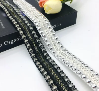 Diy Clothes Accessories Fabric Half Beaded Weaving Tulle Handmade Sequined Embroidered Lace Trims for Dress
