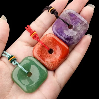 Natural Healing Crystals Gemstones Peace Buckle Necklace Braided Rope Pendant with Charms for Jewelry Making or Gift Giving