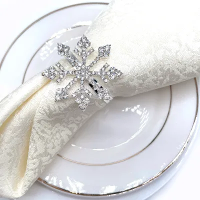 Silver Snowflake Napkin Rings Holiday Napkin Holders for Dining, Anniversary, Birthday, Christmas, Party of Table Setting