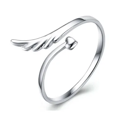 S925 Pure Silver Angel Ring for Women - Simple and Elegant, Fashionable Wings, Adjustable Ring