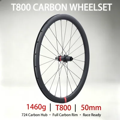 50mm Carbon Road Wheelset T800 1460g Disc Brake 22mm IW 6 Jaw 120T HG XDR Hub R1 724