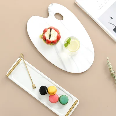Wholesale Luxury Marble Tray With Gold Fruit Snacks Marble Tray