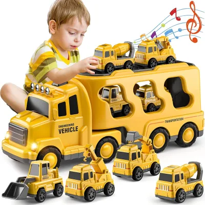 Kids' Play Trucks Toddler Truck Toys for Boys 5-in-1 Friction Power Vehicle Car Toy for Toddlers Carrier Toys Gifts