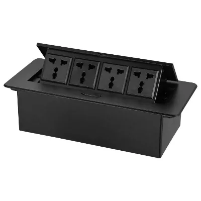 Aluminum Panel Retractable Desktop Power Socket AC Outlet with USB Charger for Hotel Office Conference Desk