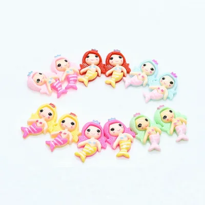 Ins Hot Selling Mermaid Shape Resin Cartoon Flatback Cabochons Charms for DIY Hair Decorations