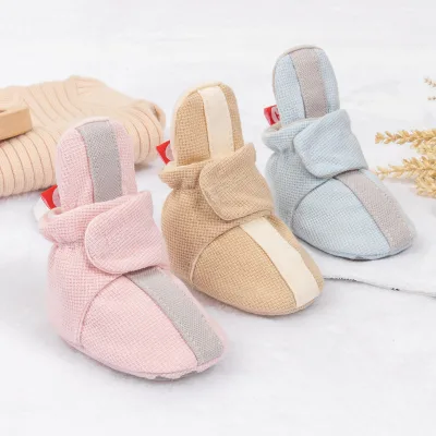 Baby Waffle Knit Booties with Hook Loop Infant Sock Shoes for Newborns Toddlers Season Comfortable