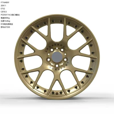 Customized Forged Wheels with Two-piece Design, Black Decorative Rivets and Gold Paint Support Customization