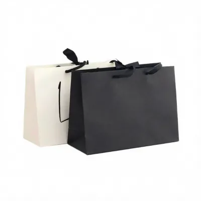 Custom Printed Luxury Kraft Paper Shopping Bag with Ribbon Handles Recycled Materials Recyclable Packaging for Gift Use