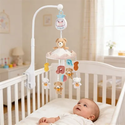 Bao Han Infant Funny Bear Rabbit B/O Electric Baby Bed Bell Toys Remote-Controlled Musical Bedside Mobile Toys for Kids