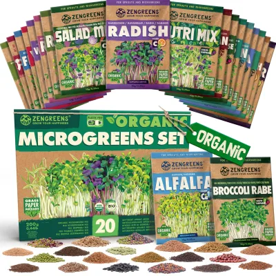Farm Style Organic 20 Microgreens Garden Packet Bag Plant Kit Organic for Planting Indoor or Outdoor for Plant Lovers