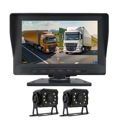 Push-button Model 2CH Truck Dashcam with Dual Camera Inputs 7-inch Monitor Waterproof for Large Commercial Vehicles