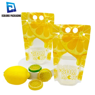16oz Universal Printing in Stock with Customizable logo Juice Drink Pouch Stand up Bag with Straw Lanyard / Lace/ Rope/ Strap