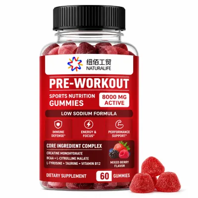 Pre-Workout Sports Nutrition Gummy Candy with Low Sodium for Immune Defense Vitality Support for Adults