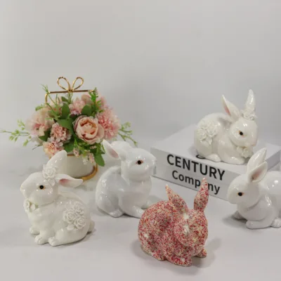 Wholesale Handmade Porcelain Easter Day Bunny Figurines for Home Decoration Ceramic Rabbit Bunny Statue