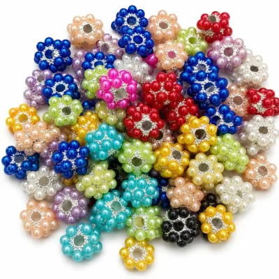 Wholesale 16mm Silver Plated Alloy Acrylic Pearl Berry Cluster Beads Multi Color Round Spacer Charms DIY Beaded Pen Phone Strap