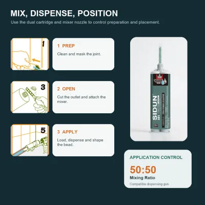 Two Component Structural Adhesive 50 50 Mixing Ratio Rapid Cure Dual Barrel Glue for Kitchen Bathroom Fixture Bonding Projects