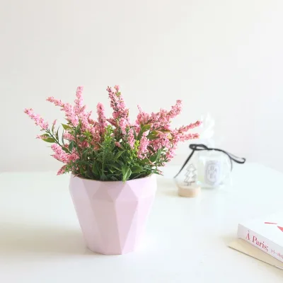 Lavender Macaroon Diamond Artificial Flower Bonsai Set Wall Hanging Plastic Potted Fake Plants for Wedding Thanksgiving Home
