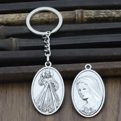 Catholic Medjugorje Double-Sided Medal, Divine Mercy Jesus & Virgin Mary Religious Pendant for Necklace Making