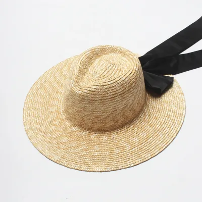 Bow Knot Decoration Natural Color Cowboy Jazz Hat Wheat Straw Hat With Black Butterfly