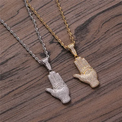 Hip Hop Rap Ice Out Copper Inlaid Zircon Couple Gold Small Bergamot Eye of God Pendant Necklace