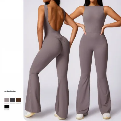 Manufacturer One Piece Backless Bodysuit Scrunch Butt Lifting Yoga Playsuit Casual Sleeveless Sportswear Romper Gym Jumpsuit
