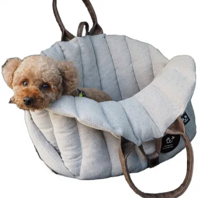 Semi Circular Polyester Car Pet Carrier Basket with Safety Leash for Small Dogs, Pet Car Travel Tote