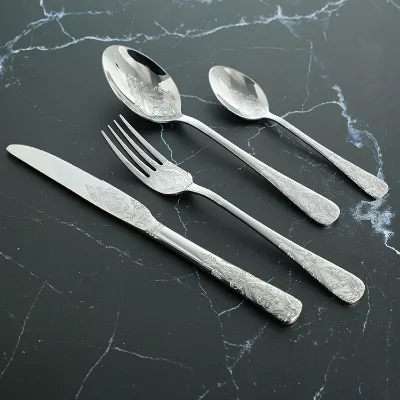 Low MOQ Utensils for Dinner Royal Vintage Tableware Silvery Mirror Polish Stainless Steel Flatware Set for Catering