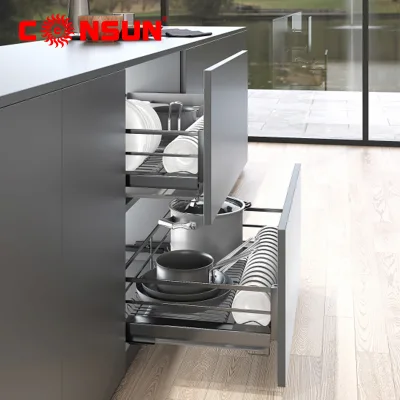High Quality Kitchen Multifunctional Stainless Steel Four-sided Pull Basket Stainless Steel Kitchen Drawer Basket