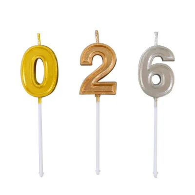 Number Candles 0-9 Paraffin Wax Coated Golden Number Candles