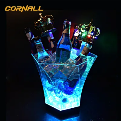 round PP Plastic LED Ice Bucket for Beverage Promotion Rechargeable and for Camping