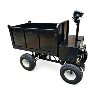 High Quality Reverse Riding Electric Steel Four-Wheel Detachable Dump Cart Load 1000kg Heavy Duty Construction Site Trolley