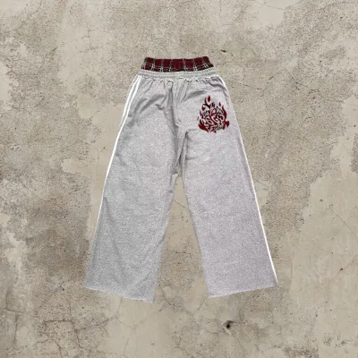 Men Casual Cotton Men Pants Jogging Casual Track Cotton Blank Flared Sweat Pants Side Stripe High Double Waisted Sweatpants Men