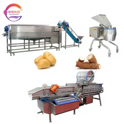 500-1000kg/h Cassava Washing Peeling Machine Potato Slicer Chips Cutting Machine Vegetable Dryer Potato Wavy Cutting Machine