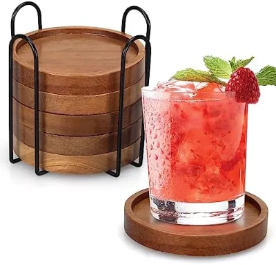 Wooden Classic Square Mats & Pads Set of 6 Eco-Friendly Non-Toxic Reusable Handmade Coffee Table & Bar Decor