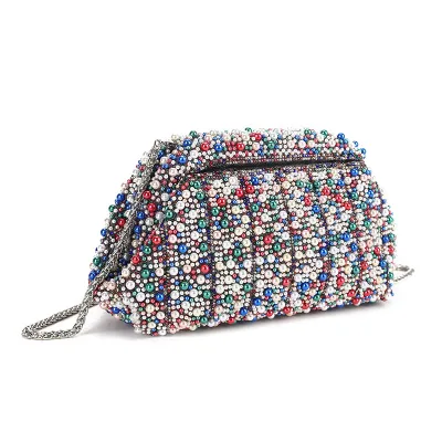 2026 New Arrival Sweet Beaded Evening Banquet Handbag Pearl Decoration Chain Shoulder Strap Crossbody Clutch Bag