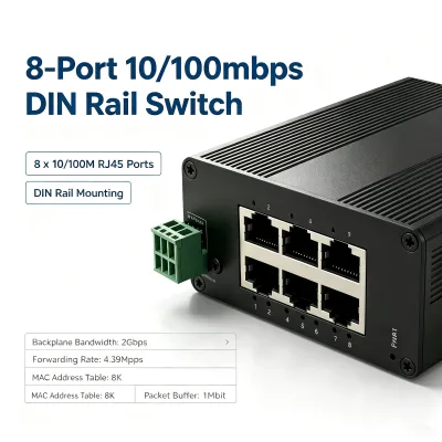 Factory OEM/ODM 8 Port 10/100Mbps Industrial Ethernet Switch Stackable 2G Switch Capacity Full-Duplex/Half-Duplex Model