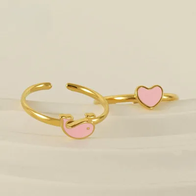 European and American Fashion Cute Love Enamel Ring Female Opening Adjustable Ring Fashion Dolphin Ring Female