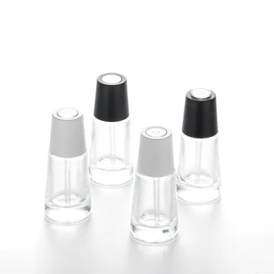 Luxury Unique Color Coating 1oz 30ml Transparent Glass Cosmetic Face Push Button Dropper Bottle for Serum and Lotion