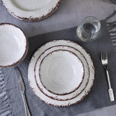 White Ice-Crackle Melamine Non-Toxic Handpainted American-Style Modern Minimalist Dish Saucer Set Creative Outdoor Dinnerware