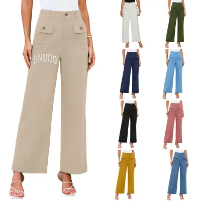 Custom Women High-waisted Straight Stretch Business Pants with Anti-static & Anti-pilling Features and Pockets