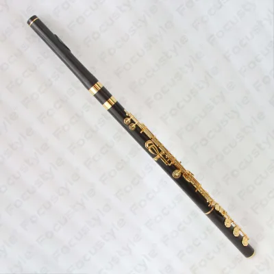 Focustlye Music Elevate Play 17-Key Open-Hole C-Tone Ebony Flute with Gold Plating and E-Mechanism
