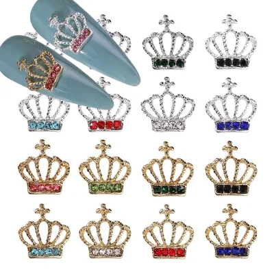 Hot Gold/Silver 3d Crowns Nail Charms Alloy Jewelry Gold Silver Rhinestone Hollow Crown Nail Charms
