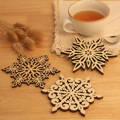 Modern Beech Wood Coaster Set with Snow Flower Shape Eco-Friendly Minimalist Design