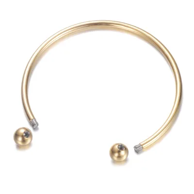 DIY Jewelry Stainless Steel Wire Ball Screw Beads Open Cuff Bracelet Bangle 3mm Thick